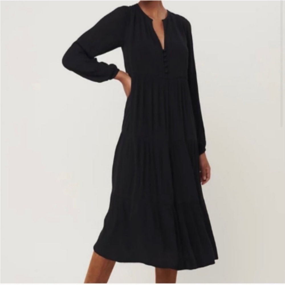 Loft Tiered Midi Dress size small petite gauzey texture